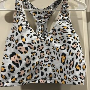 Kensie animal print pullover racerback padless elastic band sports bra top sz L